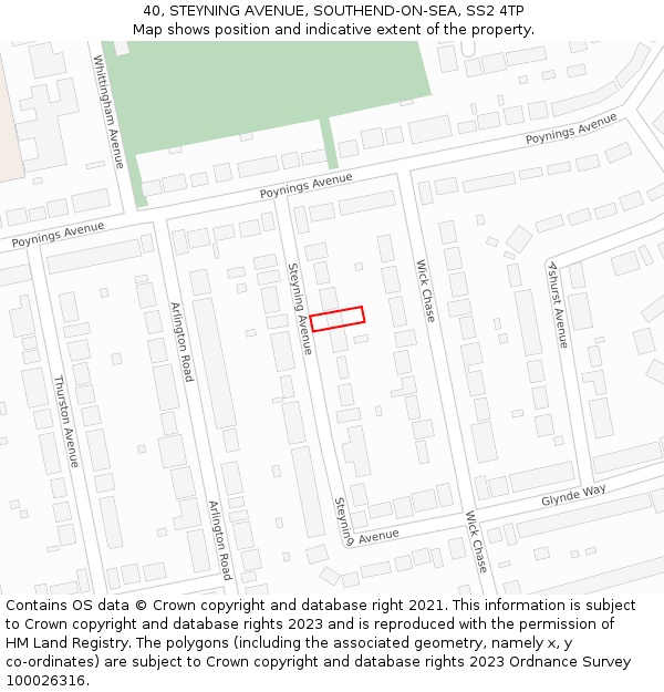 40, STEYNING AVENUE, SOUTHEND-ON-SEA, SS2 4TP: Location map and indicative extent of plot