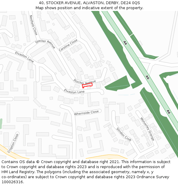 40, STOCKER AVENUE, ALVASTON, DERBY, DE24 0QS: Location map and indicative extent of plot