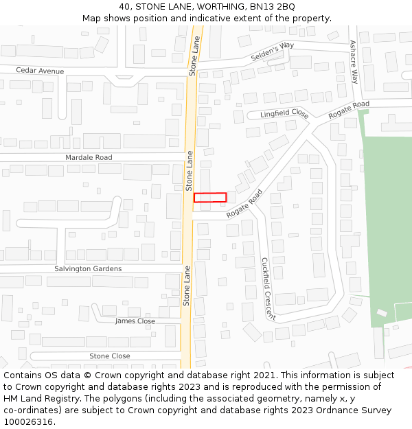 40, STONE LANE, WORTHING, BN13 2BQ: Location map and indicative extent of plot