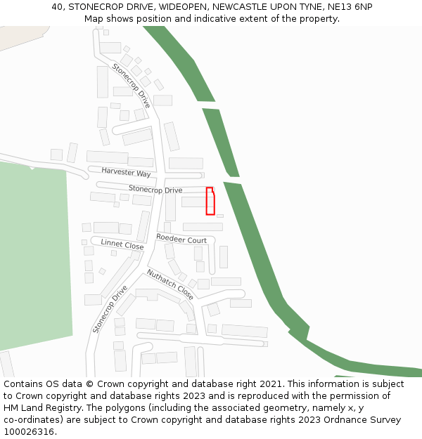 40, STONECROP DRIVE, WIDEOPEN, NEWCASTLE UPON TYNE, NE13 6NP: Location map and indicative extent of plot