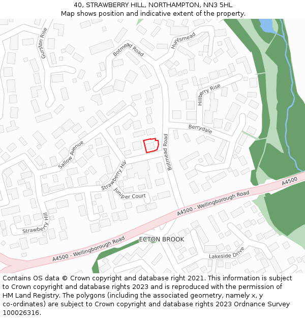 40, STRAWBERRY HILL, NORTHAMPTON, NN3 5HL: Location map and indicative extent of plot