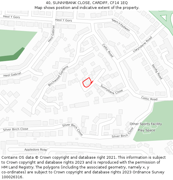 40, SUNNYBANK CLOSE, CARDIFF, CF14 1EQ: Location map and indicative extent of plot