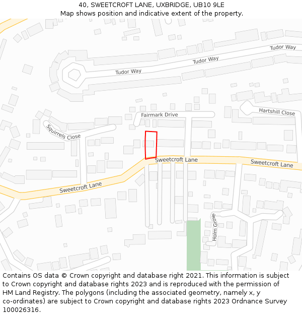 40, SWEETCROFT LANE, UXBRIDGE, UB10 9LE: Location map and indicative extent of plot