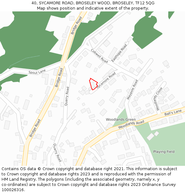 40, SYCAMORE ROAD, BROSELEY WOOD, BROSELEY, TF12 5QG: Location map and indicative extent of plot