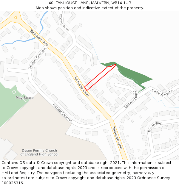 40, TANHOUSE LANE, MALVERN, WR14 1UB: Location map and indicative extent of plot
