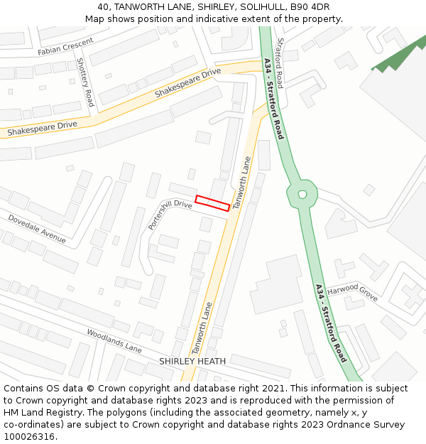 40, TANWORTH LANE, SHIRLEY, SOLIHULL, B90 4DR: Location map and indicative extent of plot