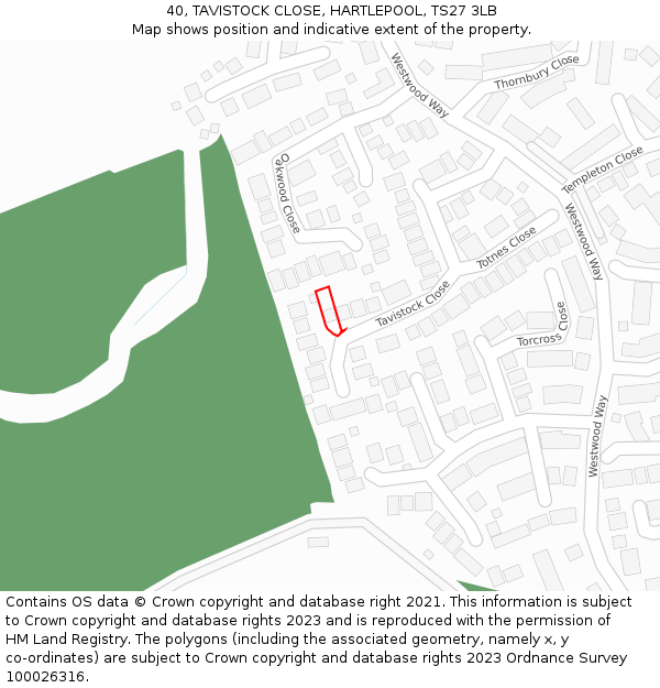 40, TAVISTOCK CLOSE, HARTLEPOOL, TS27 3LB: Location map and indicative extent of plot