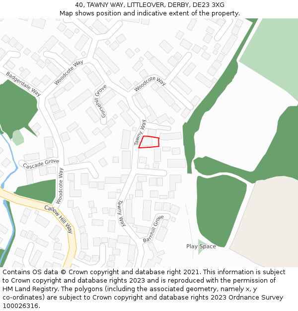 40, TAWNY WAY, LITTLEOVER, DERBY, DE23 3XG: Location map and indicative extent of plot