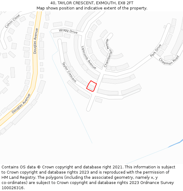 40, TAYLOR CRESCENT, EXMOUTH, EX8 2FT: Location map and indicative extent of plot