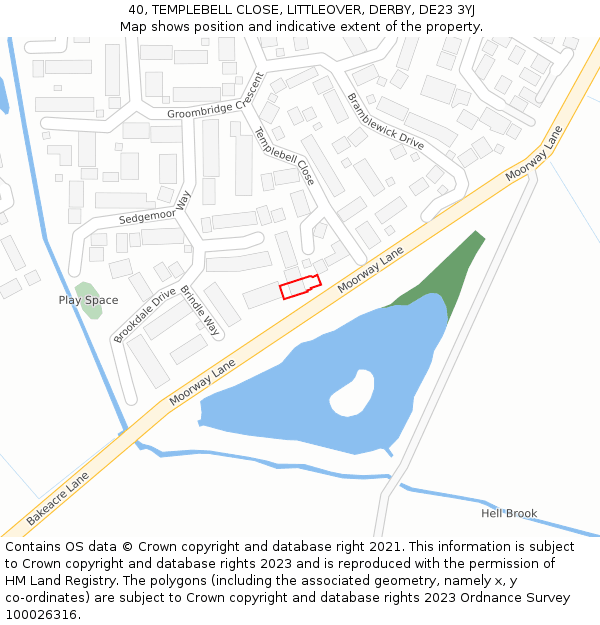 40, TEMPLEBELL CLOSE, LITTLEOVER, DERBY, DE23 3YJ: Location map and indicative extent of plot