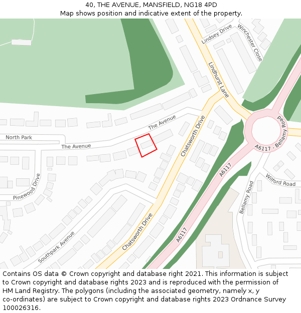 40, THE AVENUE, MANSFIELD, NG18 4PD: Location map and indicative extent of plot
