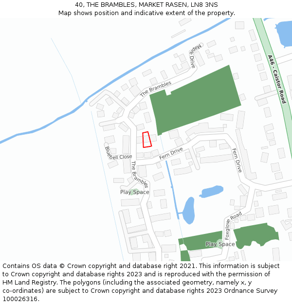 40, THE BRAMBLES, MARKET RASEN, LN8 3NS: Location map and indicative extent of plot