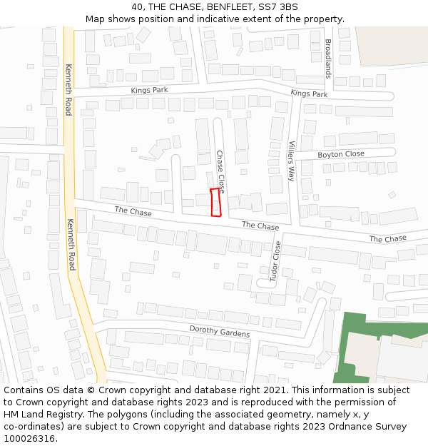 40, THE CHASE, BENFLEET, SS7 3BS: Location map and indicative extent of plot