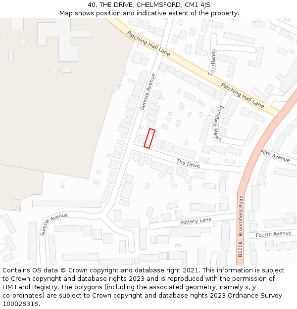 40, THE DRIVE, CHELMSFORD, CM1 4JS: Location map and indicative extent of plot