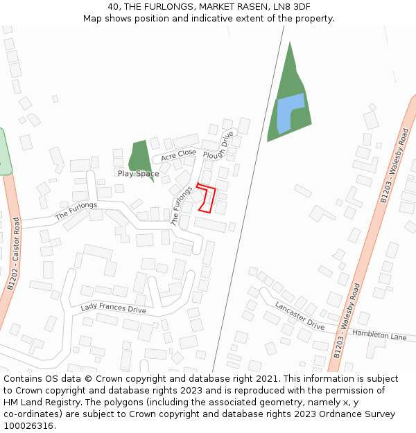 40, THE FURLONGS, MARKET RASEN, LN8 3DF: Location map and indicative extent of plot