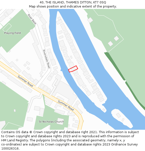 40, THE ISLAND, THAMES DITTON, KT7 0SQ: Location map and indicative extent of plot