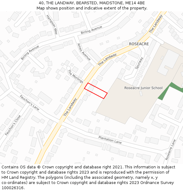 40, THE LANDWAY, BEARSTED, MAIDSTONE, ME14 4BE: Location map and indicative extent of plot