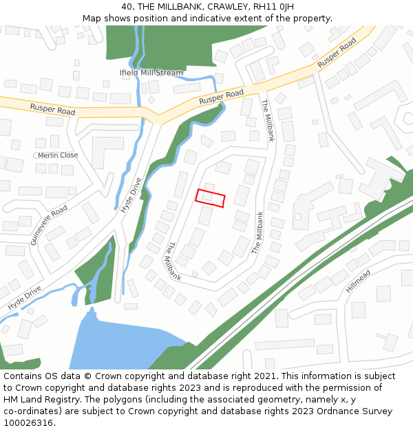 40, THE MILLBANK, CRAWLEY, RH11 0JH: Location map and indicative extent of plot