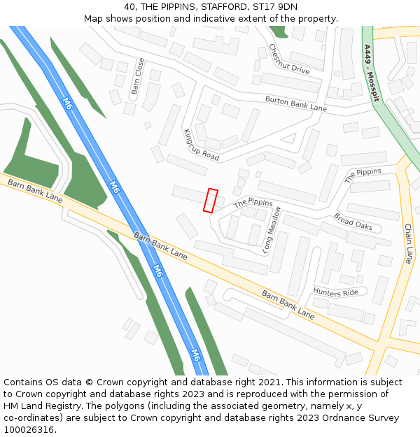 40, THE PIPPINS, STAFFORD, ST17 9DN: Location map and indicative extent of plot