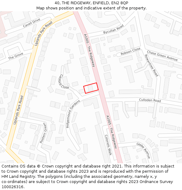 40, THE RIDGEWAY, ENFIELD, EN2 8QP: Location map and indicative extent of plot