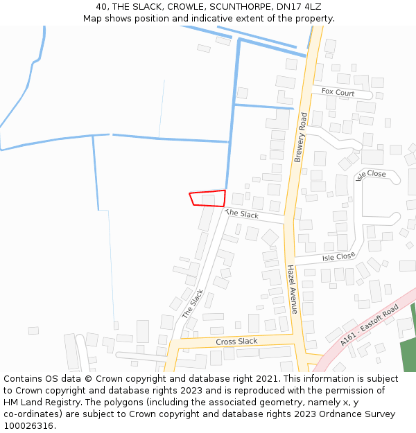 40, THE SLACK, CROWLE, SCUNTHORPE, DN17 4LZ: Location map and indicative extent of plot