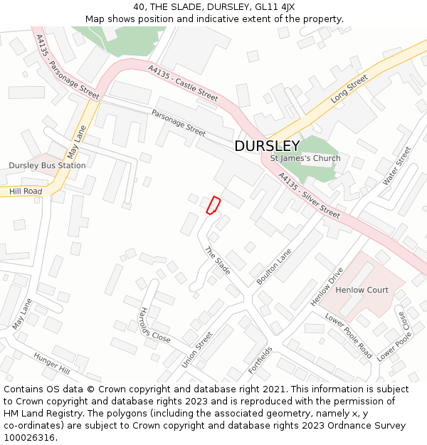 40, THE SLADE, DURSLEY, GL11 4JX: Location map and indicative extent of plot