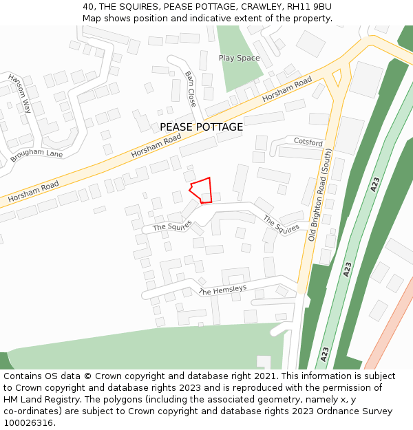 40, THE SQUIRES, PEASE POTTAGE, CRAWLEY, RH11 9BU: Location map and indicative extent of plot