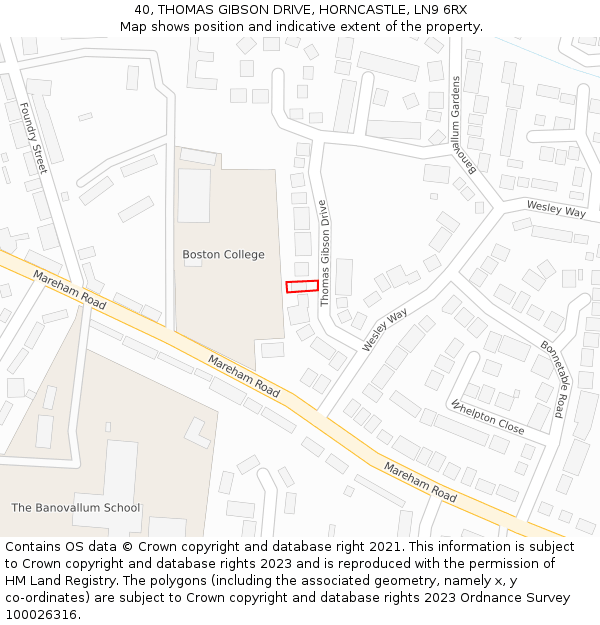 40, THOMAS GIBSON DRIVE, HORNCASTLE, LN9 6RX: Location map and indicative extent of plot