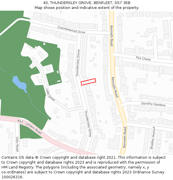 40, THUNDERSLEY GROVE, BENFLEET, SS7 3EB: Location map and indicative extent of plot
