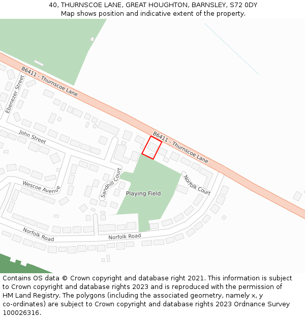 40, THURNSCOE LANE, GREAT HOUGHTON, BARNSLEY, S72 0DY: Location map and indicative extent of plot