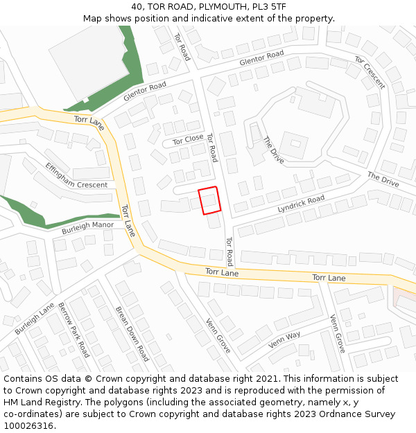 40, TOR ROAD, PLYMOUTH, PL3 5TF: Location map and indicative extent of plot