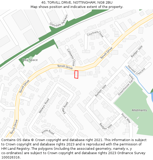 40, TORVILL DRIVE, NOTTINGHAM, NG8 2BU: Location map and indicative extent of plot