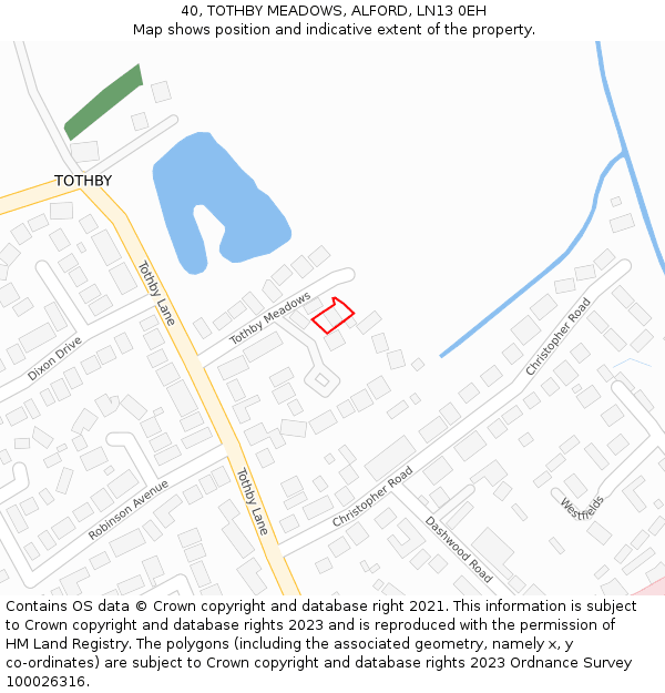 40, TOTHBY MEADOWS, ALFORD, LN13 0EH: Location map and indicative extent of plot