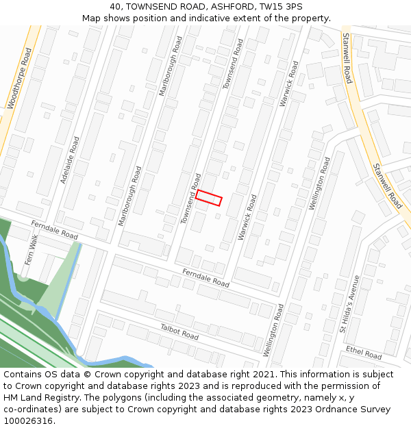 40, TOWNSEND ROAD, ASHFORD, TW15 3PS: Location map and indicative extent of plot