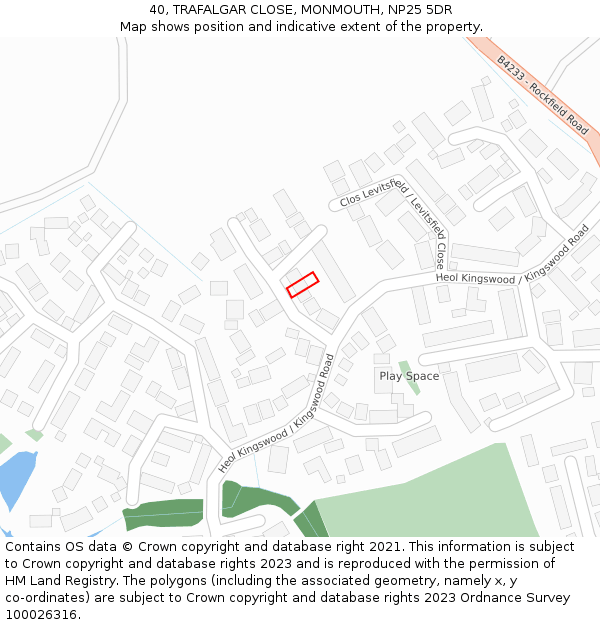 40, TRAFALGAR CLOSE, MONMOUTH, NP25 5DR: Location map and indicative extent of plot