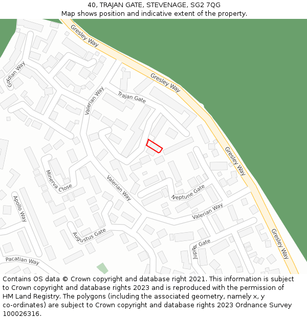 40, TRAJAN GATE, STEVENAGE, SG2 7QG: Location map and indicative extent of plot