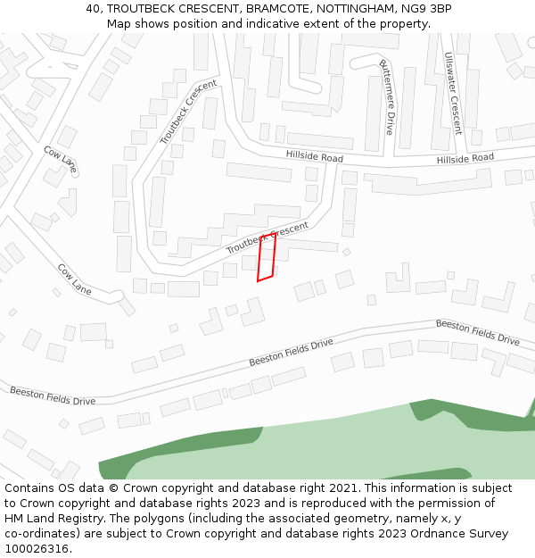 40, TROUTBECK CRESCENT, BRAMCOTE, NOTTINGHAM, NG9 3BP: Location map and indicative extent of plot