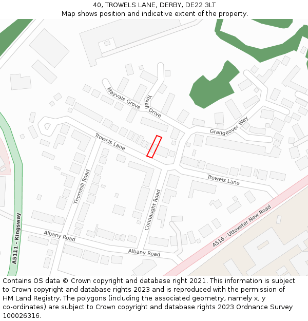 40, TROWELS LANE, DERBY, DE22 3LT: Location map and indicative extent of plot