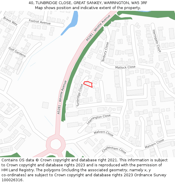 40, TUNBRIDGE CLOSE, GREAT SANKEY, WARRINGTON, WA5 3RF: Location map and indicative extent of plot