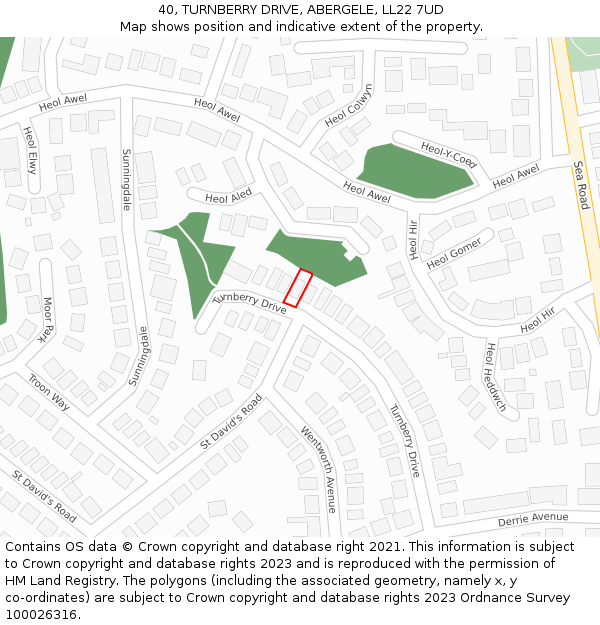 40, TURNBERRY DRIVE, ABERGELE, LL22 7UD: Location map and indicative extent of plot