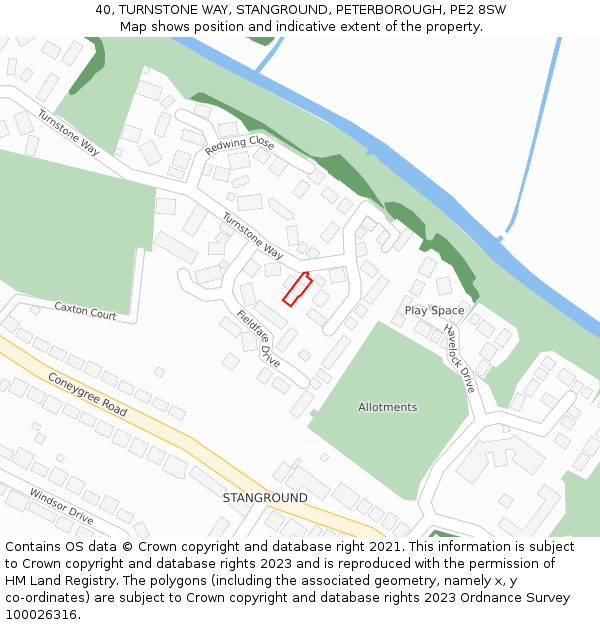 40, TURNSTONE WAY, STANGROUND, PETERBOROUGH, PE2 8SW: Location map and indicative extent of plot