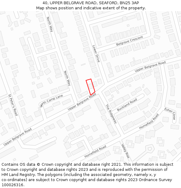 40, UPPER BELGRAVE ROAD, SEAFORD, BN25 3AP: Location map and indicative extent of plot