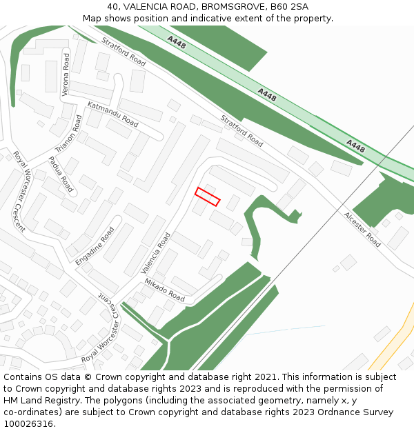 40, VALENCIA ROAD, BROMSGROVE, B60 2SA: Location map and indicative extent of plot