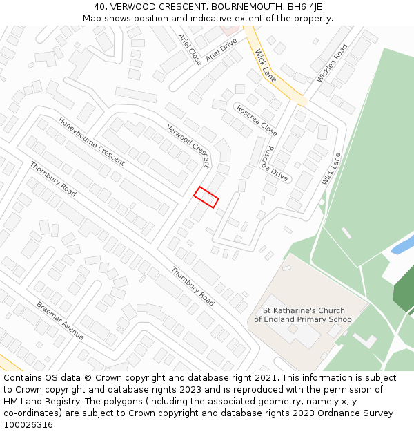 40, VERWOOD CRESCENT, BOURNEMOUTH, BH6 4JE: Location map and indicative extent of plot