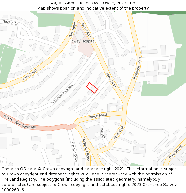 40, VICARAGE MEADOW, FOWEY, PL23 1EA: Location map and indicative extent of plot