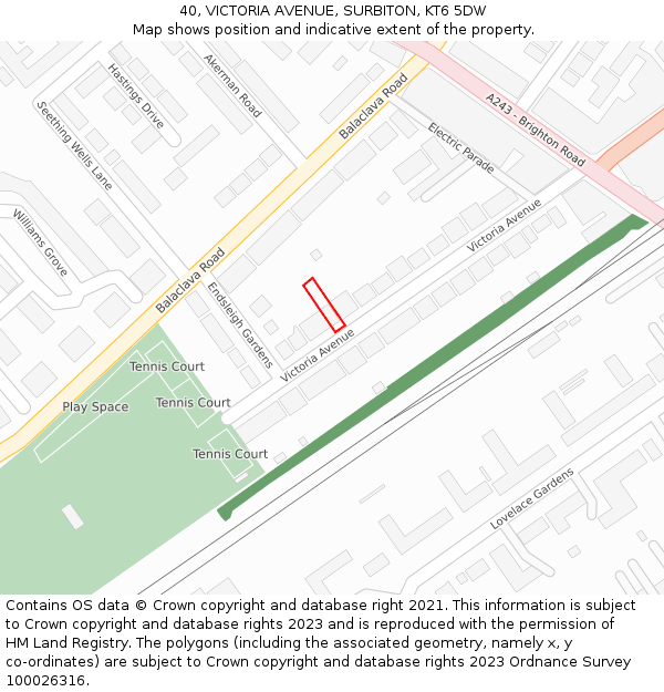 40, VICTORIA AVENUE, SURBITON, KT6 5DW: Location map and indicative extent of plot