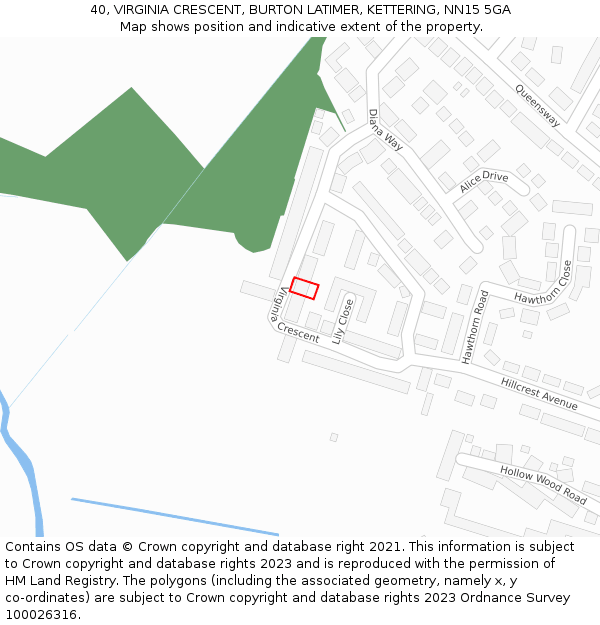 40, VIRGINIA CRESCENT, BURTON LATIMER, KETTERING, NN15 5GA: Location map and indicative extent of plot