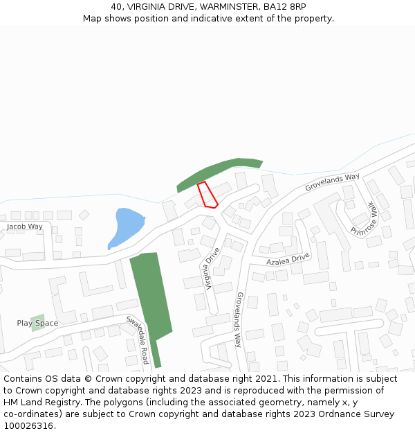 40, VIRGINIA DRIVE, WARMINSTER, BA12 8RP: Location map and indicative extent of plot
