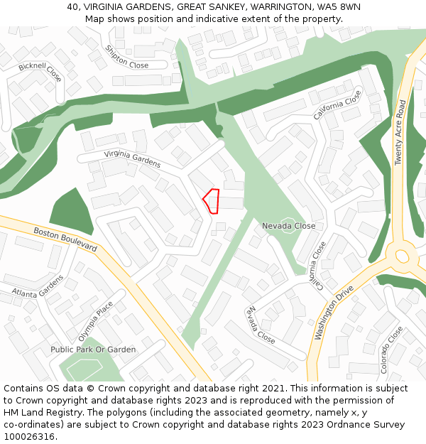 40, VIRGINIA GARDENS, GREAT SANKEY, WARRINGTON, WA5 8WN: Location map and indicative extent of plot