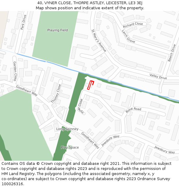 40, VYNER CLOSE, THORPE ASTLEY, LEICESTER, LE3 3EJ: Location map and indicative extent of plot